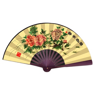 知音锁舞蹈扇子折扇跳舞专用戏文说古典舞表演出道具黄牡丹印花扇