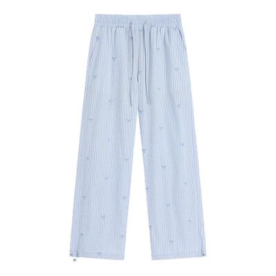 Bobbybecky维希格直筒绣花格纹简约百搭休闲裤