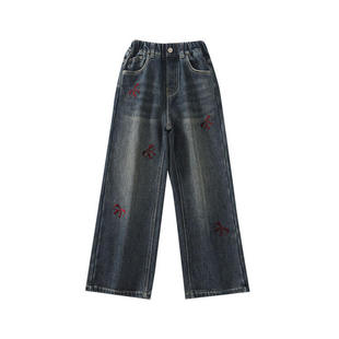 女童牛仔裤秋冬新款大童加绒加厚阔腿裤潮酷网红炸街冬季儿童裤子