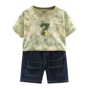 儿童半袖上衣夏季新款可爱恐龙短袖洋气速干T恤男女童小孩印花衫