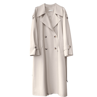 早春米色风衣女款2026新款春秋中长款外套宽松好看风衣大码女装