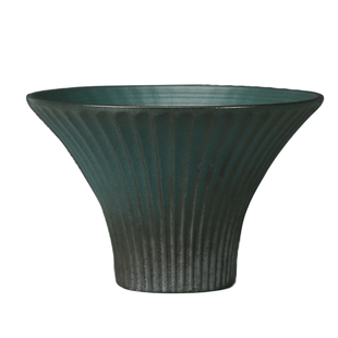 兰花蝴蝶兰专用套盆简约创意陶瓷花盆绿色圆形透气现代简约竖纹