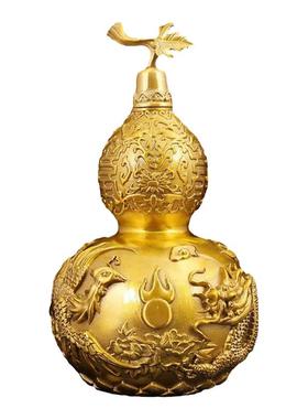 纯黄铜龙凤呈祥葫芦摆件开口空心招财镇宅客厅玄关办公室装饰礼品