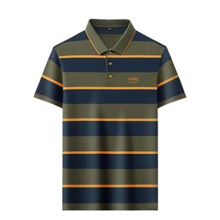 JEEP吉普纯棉条纹短袖POLO衫男2026春夏薄款商务休闲男士半袖T恤