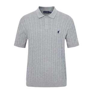 POLOWALK男式短袖针织衫2026春季新品绞花翻领显瘦套头上衣百搭男
