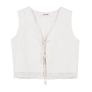 pusumede法式流苏花边马甲女夏季绑带设计感小众无袖气质马夹上衣