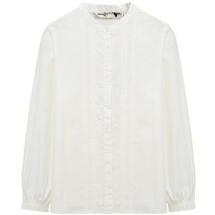 布景衬衫女春季新品简约文艺纯色长袖圆领纯棉衬衣小衫0032