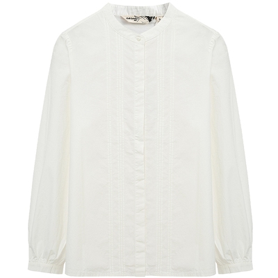 布景衬衫女春季新品简约文艺纯色长袖圆领纯棉衬衣小衫0032