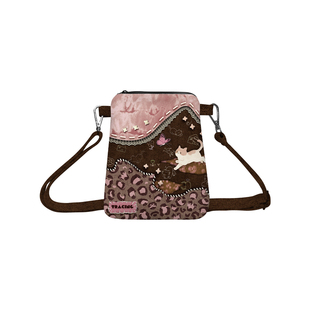 奥松原创可可粉玫小猫斜挎手机包秋冬女2025迷你小巧腰包袋百搭