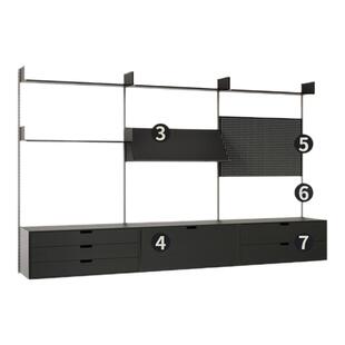 TOYA上墙置物架黑色悬浮轨道定制书架客厅卧室背景墙上装饰展示架