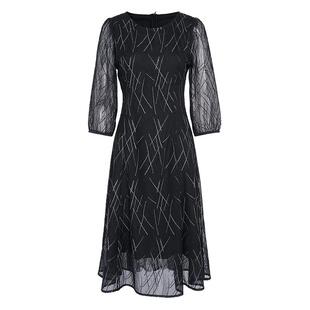马天奴春秋新款黑色刺绣网纱连衣裙子时尚气质收腰简约今年流行