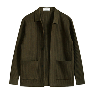 MCCEVTG意式通勤 开衫外套男休闲商务青年橄榄绿色翻领针织衫秋冬