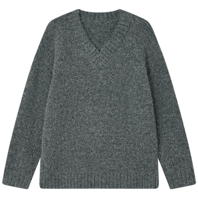 HaloLuu韩系慵懒风灰色v领毛衣