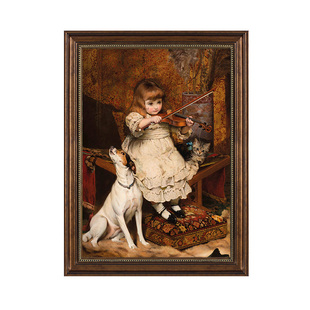 钢琴装饰画美式挂画法式复古艺术背景墙小女孩琴房壁画玄关仿油画