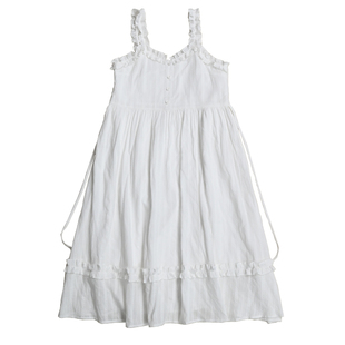 Punkhoo 夏季连衣裙在逃公主木耳花边吊带小白裙女收腰初恋法式女