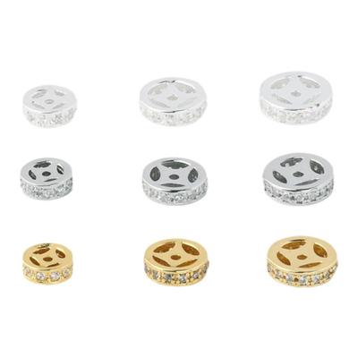 新款s925纯银镶钻铜钱隔片镶嵌锆石镂空小隔片4mm5mm银隔珠配件