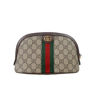 未使用Gucci/古驰ophidia帆布拼皮革乌木色/棕色女款小号贝壳包