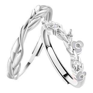 VIVIWELL玫瑰誓约轻奢纯银情侣对戒小众设计一对镶钻戒指生日礼物