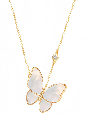 月售500条18K金贝母蝴蝶钻石项链