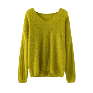 臻丨康宝莱纱75%山羊绒25%白厂丝针织衫女V领镂空毛衣静奢慵懒风