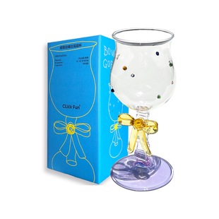 click手工玻璃蝴蝶结高颜值高脚杯香槟红酒鸡尾酒杯ins风可爱礼物