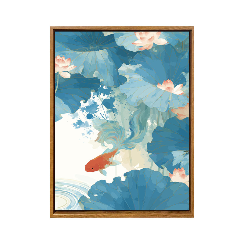 中国风好运莲莲荷花锦鲤数字油画