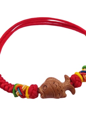 上岸锦鲤手链桃木男女手绳脚链