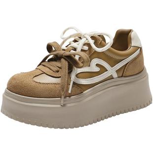 百丽厚底双鞋带小白板鞋女新款美拉德运动休闲面包鞋子B2906CM5