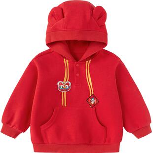 巴拉巴拉童装儿童卫衣男童女童2026新款冬装连帽衫红色拜年服上衣