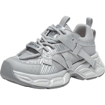 百思图2025夏商场新款显脚小银色老爹鞋厚底女运动休闲鞋B6866BM5