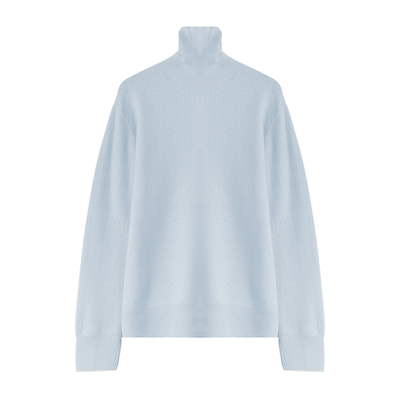 清水蓝堆堆领羊毛羊绒针织打底衫