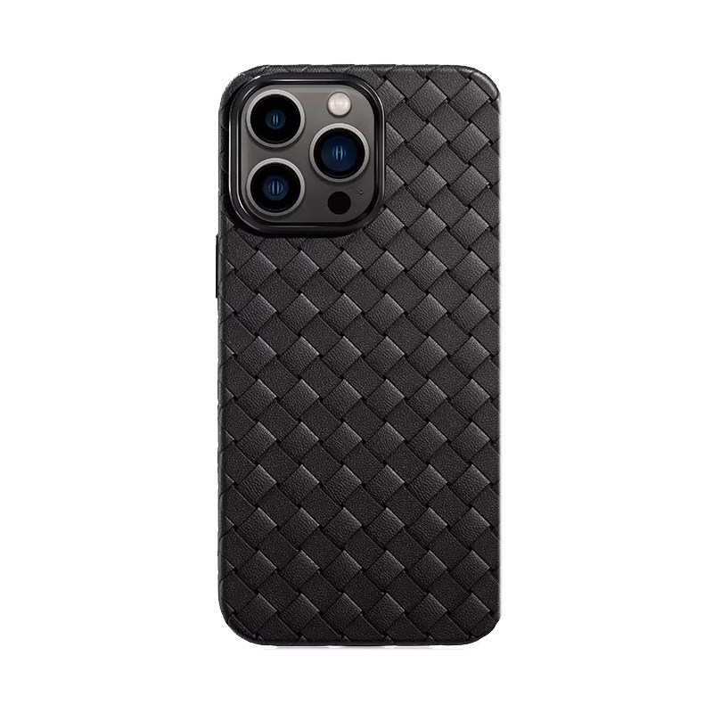 适用苹果17promax手机壳16pro新款15编织iphone14皮套BV真13质纹xsmax商务8软壳透气12pro