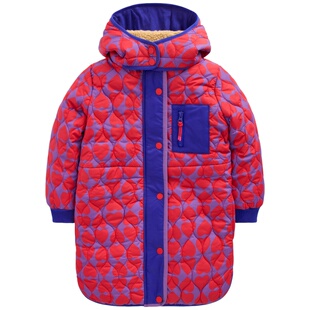 代购MiniBoden儿童长棉服 25冬季女童紫心印花保暖连帽棉大衣外套