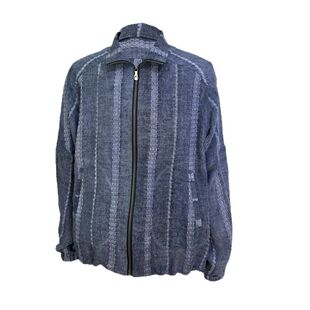 时着蓝染亚麻编织蝉翼夏季男士时装防晒夹克做旧绅士riri拉链外套