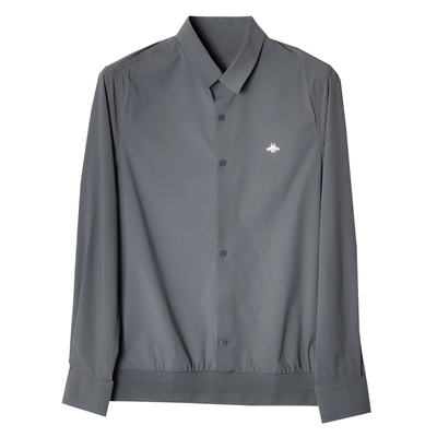 时尚微弹纯色休闲翻领修身衬衣衫