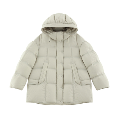 白鸭绒中长款连帽羽绒服