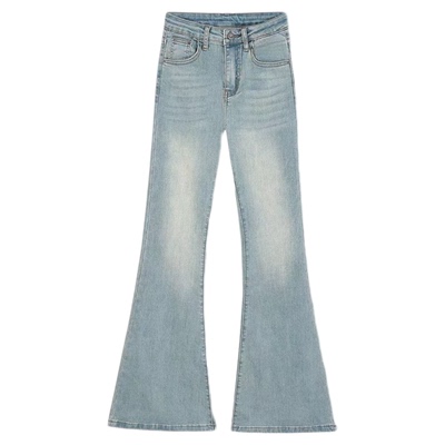 浅蓝色加绒不贴腿微喇裤冬季新款