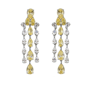 CrayonX黄色开运水滴流苏耳环女高级感镶钻长款小众耳饰