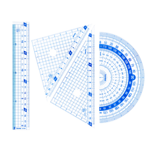日本Raymay藤井尺子套装藤井文具直尺15cm三角尺量角器学生文具一套透明绘图考试圆规可夹笔APJ680