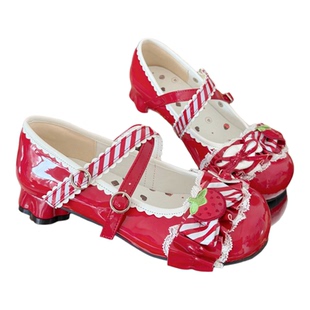 莓烦恼 草莓lolita猫爪跟可爱蕾丝花边lo鞋甜美糖果结洛丽塔lo鞋