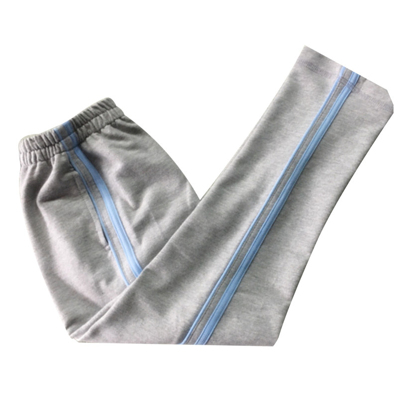 天蓝色细条全棉大码慢跑休闲裤