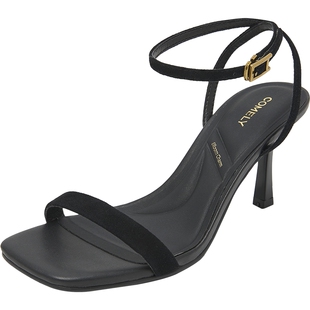 康莉高跟凉鞋2025夏季新款豹纹细跟方头时尚高级感一字带女士凉鞋