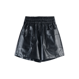 2026秋冬新款大码pu皮裤女200斤胖mm胖女士宽松显瘦阔腿裤短裤女