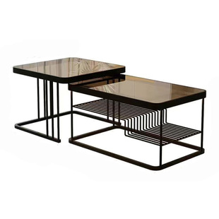 奶油风玻璃茶几客厅家用小户型轻奢现子母组合长方形双层小方桌