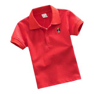 小童POLO衫夏季男童翻领纯棉短袖T恤女童红色上衣中小童3岁宝宝穿