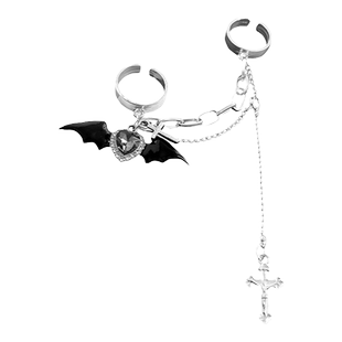 甜酷爱心戒指女恶魔翅膀夸张个性指环十字架开口可调节食指戒手饰