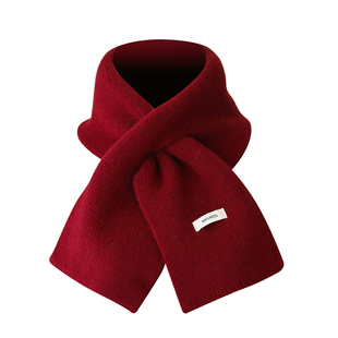 2025新款含羊毛小围巾女韩系气质交叉围脖冬季保暖防寒护颈高级感