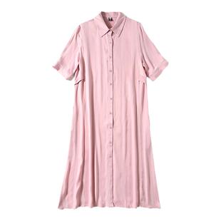 重磅铜氨丝连衣裙2026新款夏季宽松高端欧美胖mm大码女装衬衣裙女