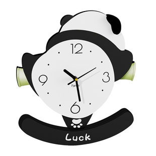 熊猫桌面摆钟客厅电视柜创意时钟摆件玄关柜摆放式静音座钟钟表
