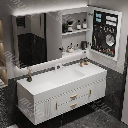 现代智能杜邦可丽耐一体盆浴室柜组合简约卫生间洗脸盆洗手洗漱台